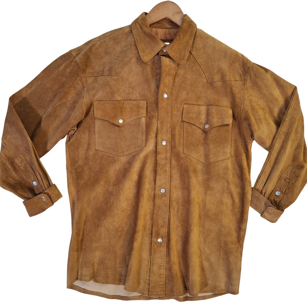 Vintage Et Vous Snap Jacket Women's Size 2 Tan Suede Leather Western Shacket